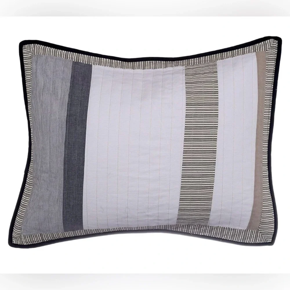 Nautica Tideway Neutral Stripe Cotton Reversible Quilt King - Picture 4 of 7